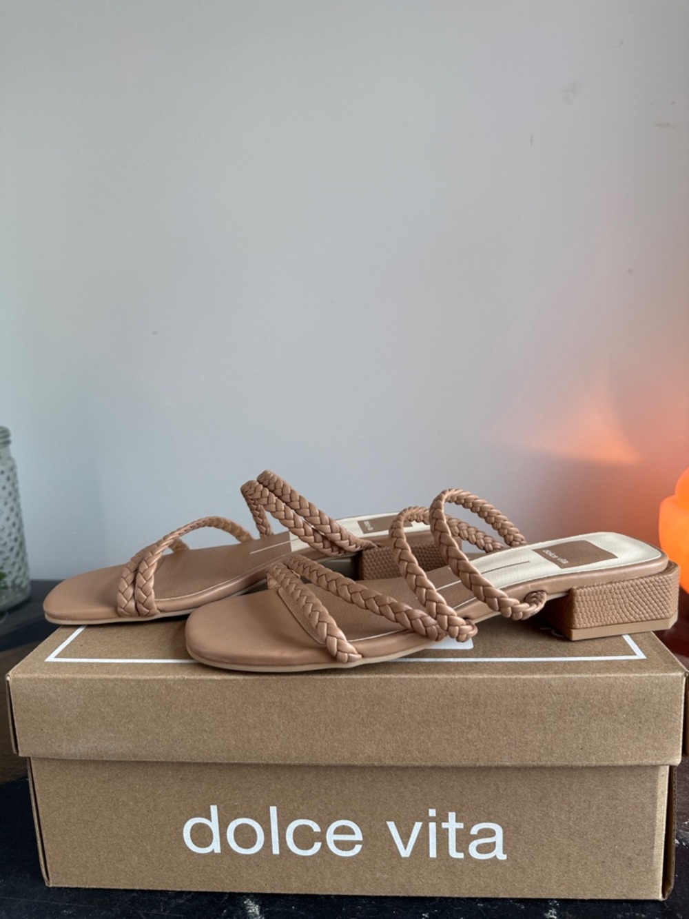 Dolce Vita Braided Tan Strappy Block Heel Mules size 6